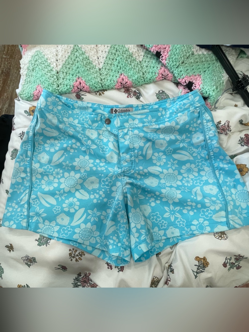 Columbia Blue Floral Swim Shorts